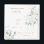Elegant White Floral Wedding Magneet<br><div class="desc">Witte Bloemen Bruiloft uitnodiging magneet. Vierkant. Witte Bloemen. Bladgroen. Elegant.</div>