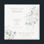 Elegant White Floral Wedding Magneet<br><div class="desc">Witte Bloemen Bruiloft uitnodiging magneet. Vierkant. Witte Bloemen. Bladgroen. Elegant.</div>