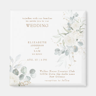 Elegant White Floral Wedding Magneet