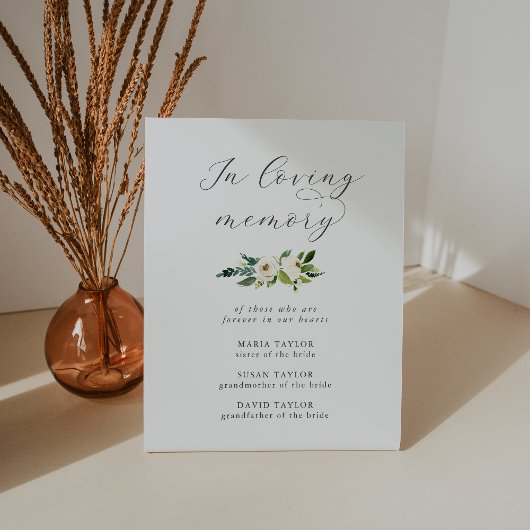 Elegant White Floral Wedding Memorial Reclamebord Met Voetstuk