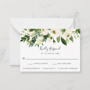Elegant White Floral Wedding Mini RSVP Card Notitiekaartje