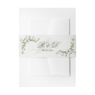 Elegant White Floral Wedding Monogram Uitnodigingen Wikkel