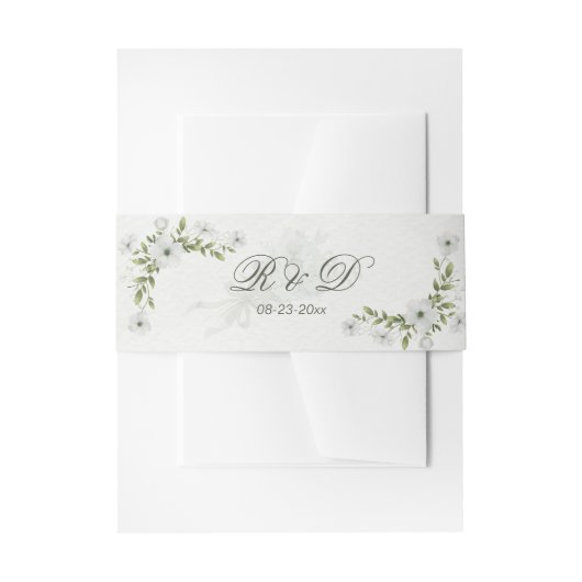 Elegant White Floral Wedding Monogram Uitnodigingen Wikkel (Voorkant Voorbeeld)