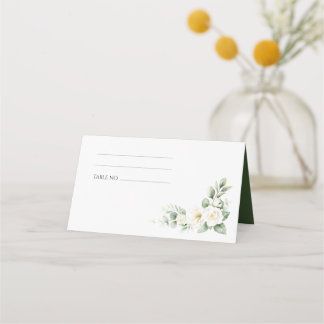 Elegant White Floral Wedding Place Card Plaatskaartje