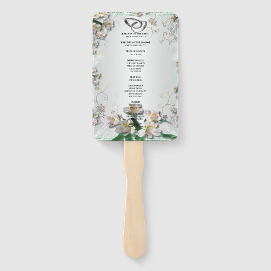 Elegant White Floral Wedding Programme Handwaaier (Achterkant)