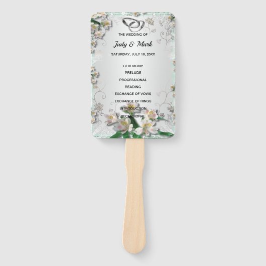 Elegant White Floral Wedding Programme Handwaaier (Voorkant)