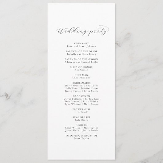 Elegant White Floral Wedding Programme Programmakaart (Achterkant)