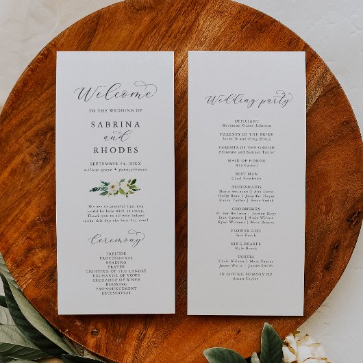 Elegant White Floral Wedding Programme Programmakaart