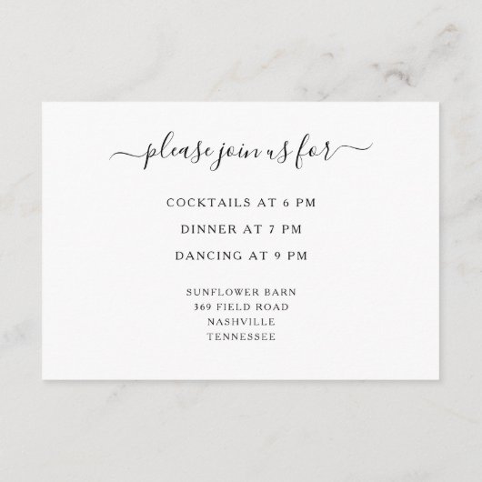 Elegant White Floral Wedding Reception Informatiekaartje (Achterkant)