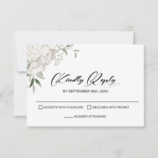 Elegant White Floral Wedding RSVP (Voorkant)