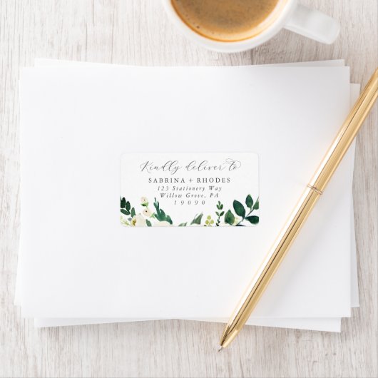 Elegant White Floral Wedding RSVP Adresetiketten Etiket (Insitu)