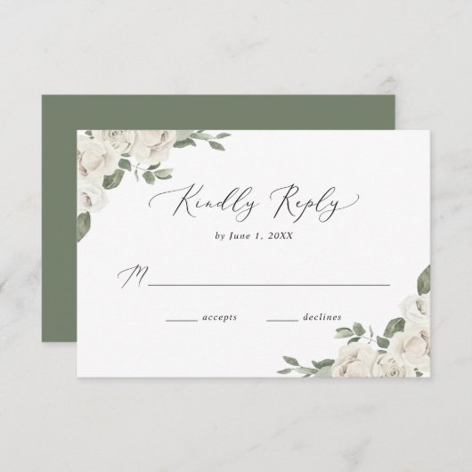 Elegant White Floral Wedding RSVP Kaartje (Voorkant / Achterkant)