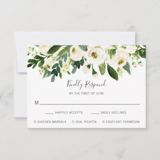 Elegant White Floral Wedding RSVP Kaartje (Voorkant)