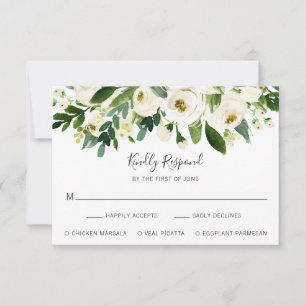 Elegant White Floral Wedding RSVP Kaartje