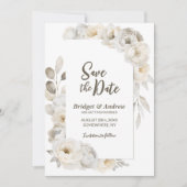 Elegant White Floral Wedding Save The Date (Voorkant)