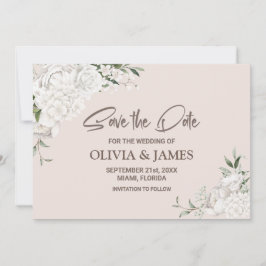 Elegant White Floral Wedding Save The Date