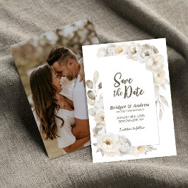 Elegant White Floral Wedding Save The Date