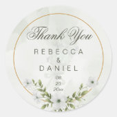 Elegant White Floral Wedding Thank You Sticker (Voorkant)