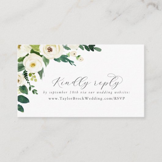 Elegant White Floral Wedding Website RSVP Informatiekaartje (Voorkant)