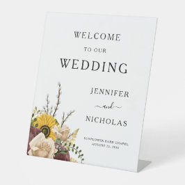 Elegant White Floral Wedding Welcome Reclamebord Met Voetstuk