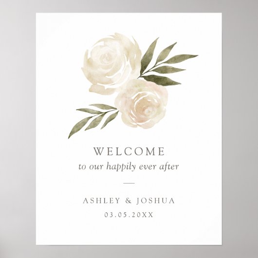 Elegant White Floral Wedding Welcome Sign Poster (Voorkant)