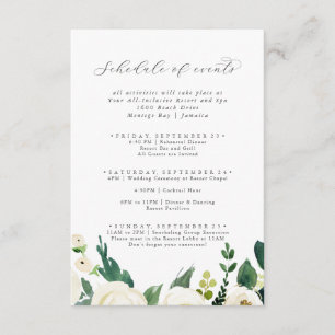 Elegant White Floral Weekend Schedule of Events Informatiekaartje