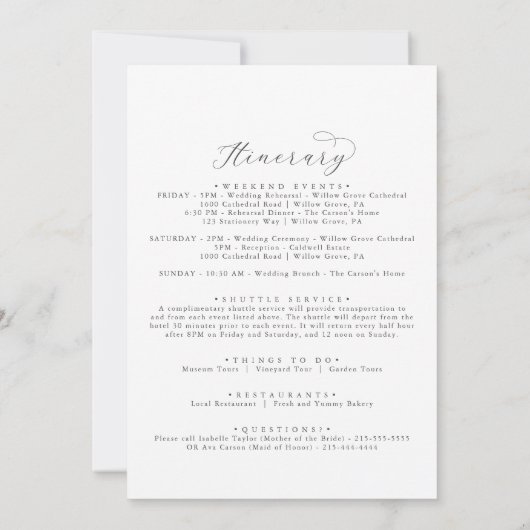 Elegant White Floral Welcome Letter & Itinerary (Achterkant)