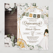 Elegant White Floral Western Charro Quinceanera Kaart (Voorkant / Achterkant)