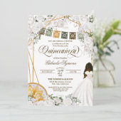 Elegant White Floral Western Charro Quinceanera Kaart (Staand voorkant)