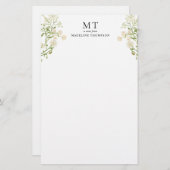 Elegant White Floral Wildflower Classic Monogram Briefpapier (Voorkant / Achterkant)