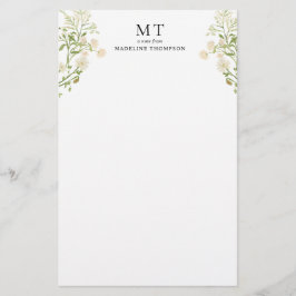 Elegant White Floral Wildflower Classic Monogram Briefpapier