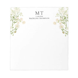 Elegant White Floral Wildflower Classic Monogram Notitieblok