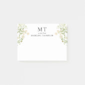 Elegant White Floral Wildflower Classic Monogram Post-it® Notes (Voorkant)