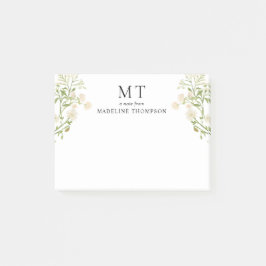 Elegant White Floral Wildflower Classic Monogram Post-it® Notes
