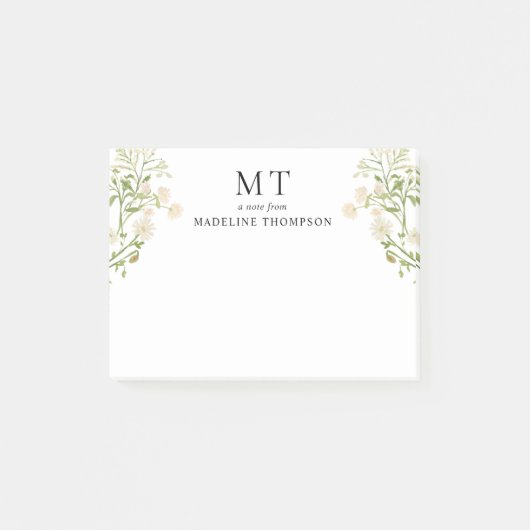 Elegant White Floral Wildflower Classic Monogram Post-it® Notes (Voorkant)