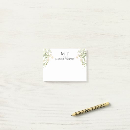 Elegant White Floral Wildflower Classic Monogram Post-it® Notes (Op bureau)