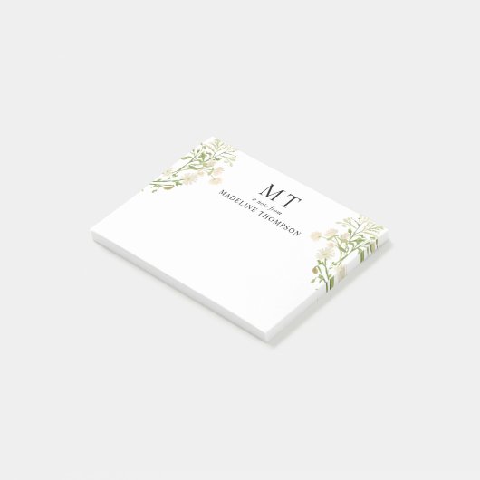 Elegant White Floral Wildflower Classic Monogram Post-it® Notes (Schuin)