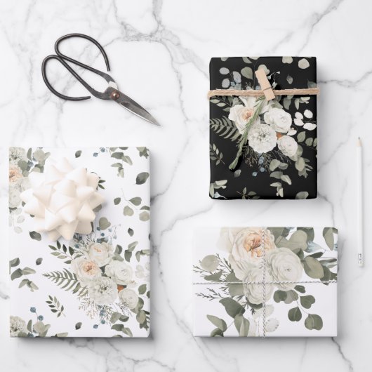 Elegant White Floral Wrapping Paper Sheets (Voorkant)