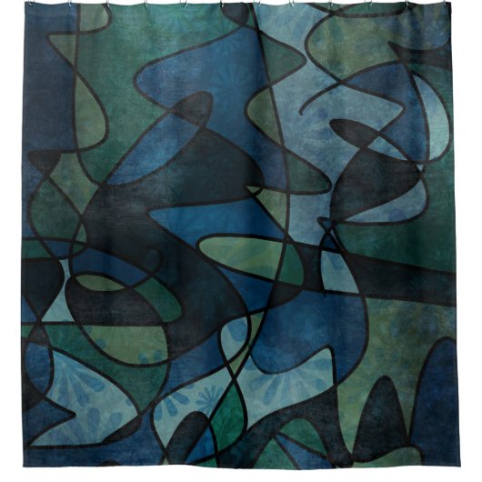 Elegant White Flourishes & Embellishing on Black Douchegordijn (Voorkant)