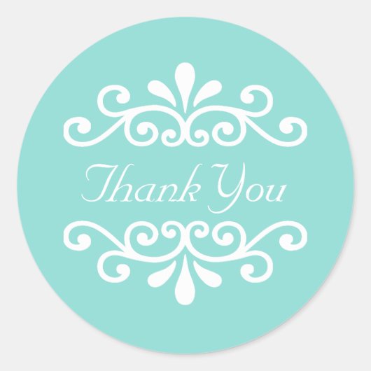 Elegant White Flower Vector op Blauwgroen dank Ronde Sticker (Voorkant)