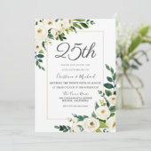 Elegant White Flowers 25th Wedding Jubileum Kaart (Staand voorkant)