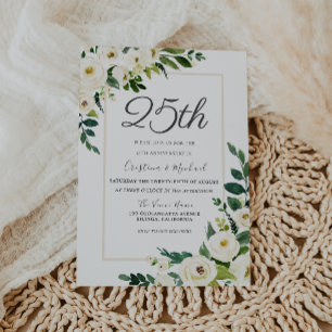 Elegant White Flowers 25th Wedding Jubileum Kaart