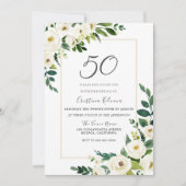 Elegant White Flowers 50th Birthday Party Kaart (Voorkant)