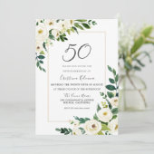 Elegant White Flowers 50th Birthday Party Kaart (Staand voorkant)