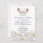 Elegant White Flowers Antlers Rehearings Dinner Kaart (Voorkant)