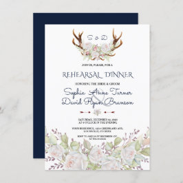 Elegant White Flowers Antlers Rehearings Dinner Kaart