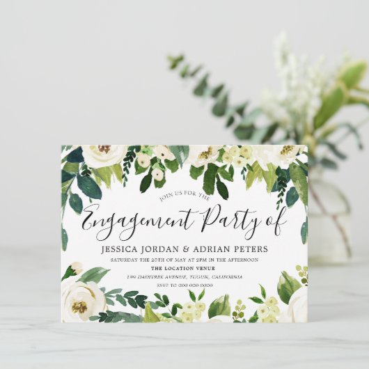 Elegant White Flowers Beauful Engagement Party Kaart (Staand voorkant)