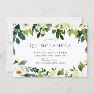 Elegant White Flowers Beauful Quinceanera Party Kaart