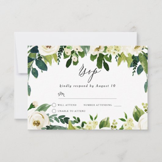 Elegant White Flowers Beauful Spring Wedding RSVP Kaartje (Voorkant)