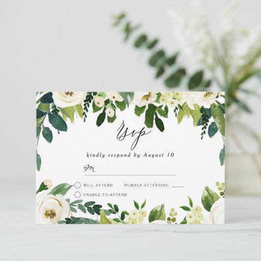Elegant White Flowers Beauful Spring Wedding RSVP Kaartje (Staand voorkant)